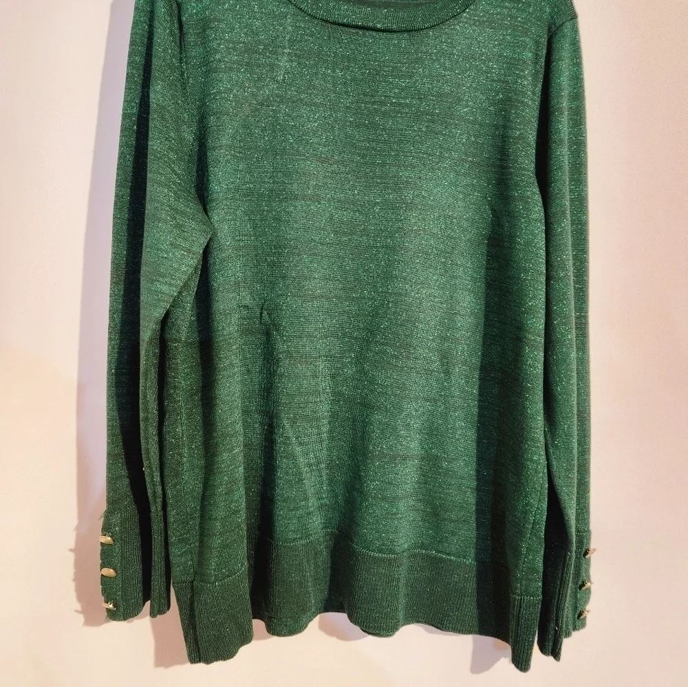 Kim Rogers Pullover Sweater Green Large Scallop Neckline Sparkly Christmas